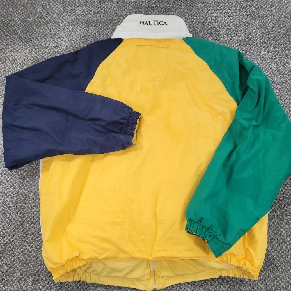 Nautica Vintage Colorblock Windbreaker Jacket Mens XL White Green Navy Yellow